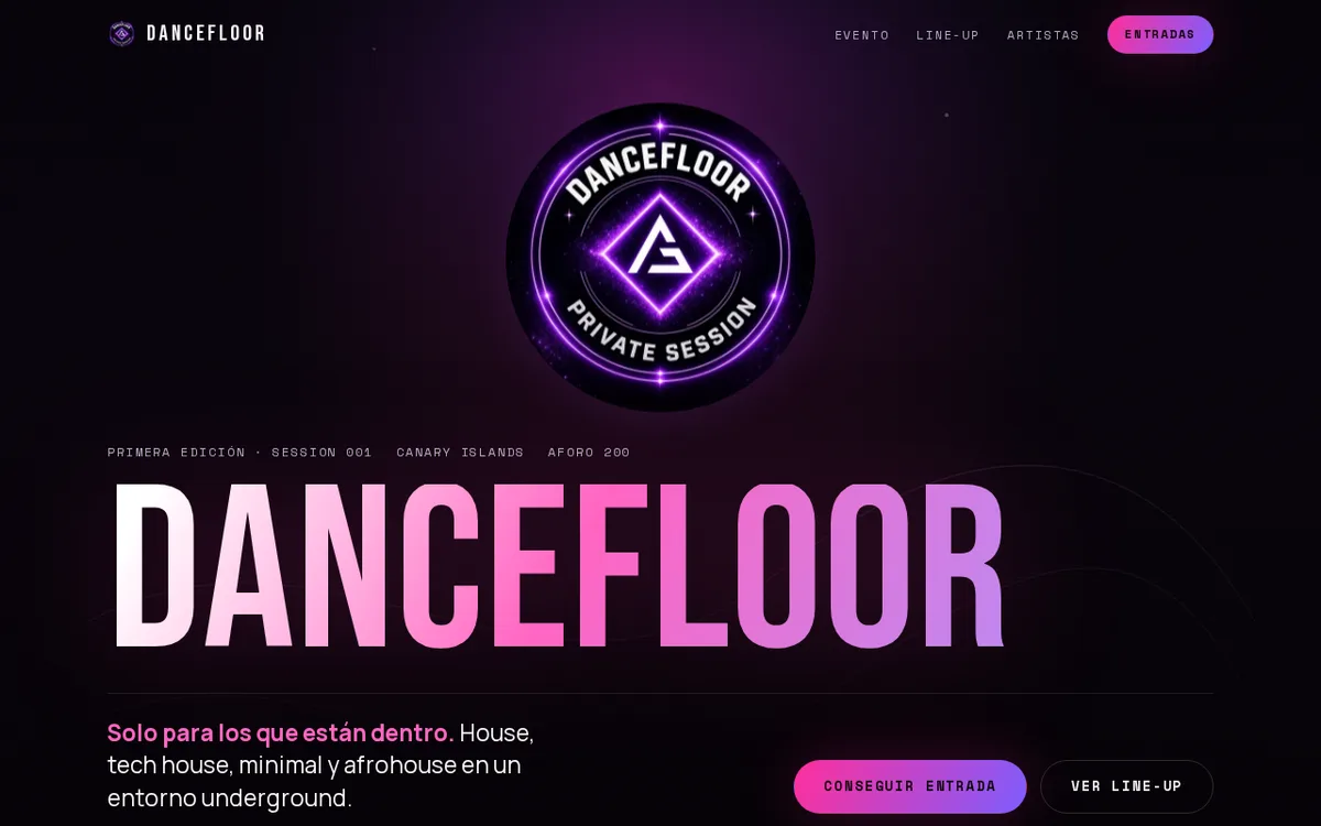 Captura de Dancefloor — landing y entradas con Stripe