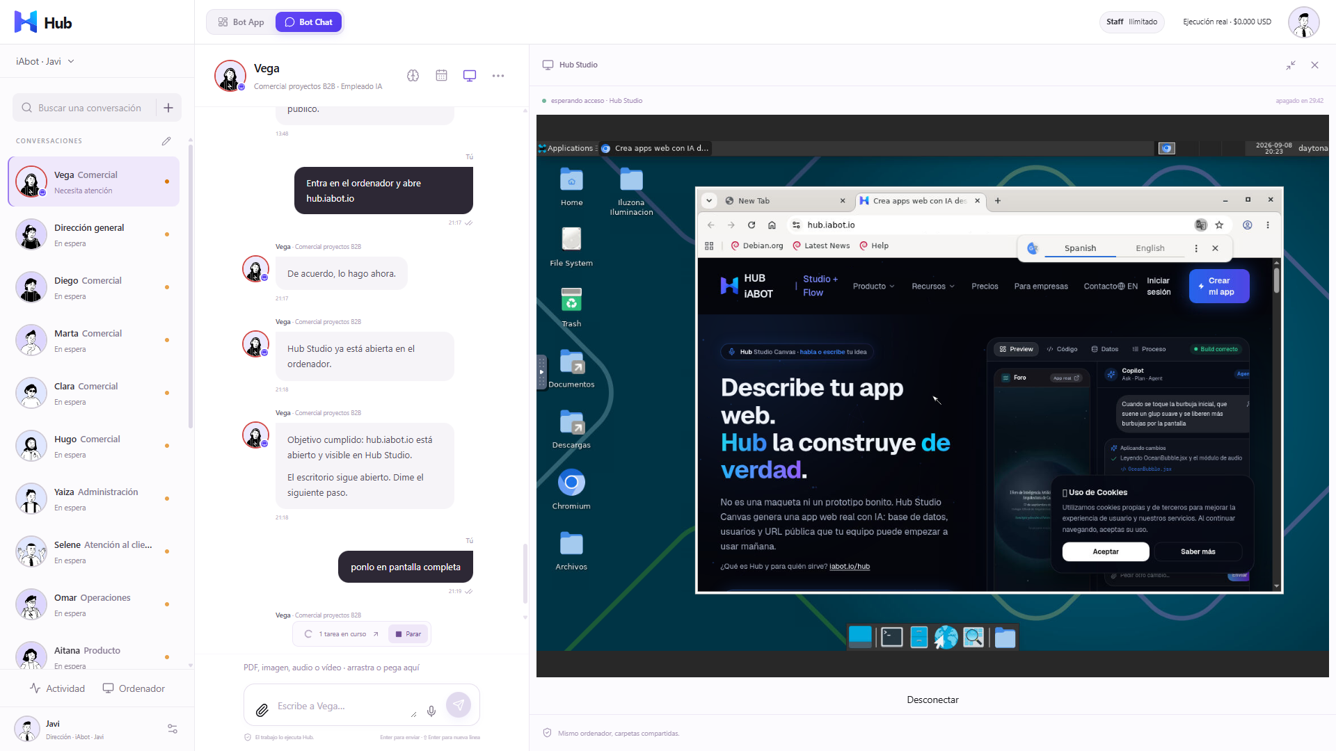 Captura de Hub Bot — Equipo de empleados IA