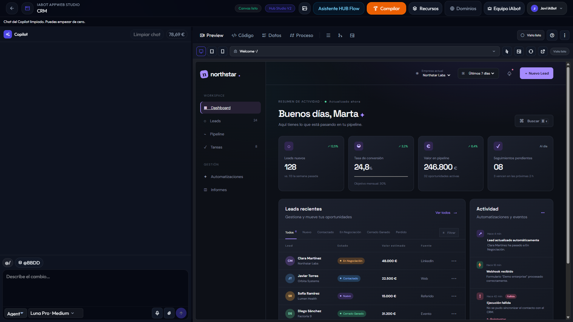 Captura de Hub Studio — Vibe coding con IA