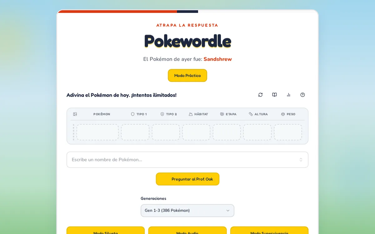 Captura de Pokewordle — adivina el Pokémon del día